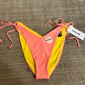 Hurley Solid Cheeky Reversible Side Tie Bikini Bottom Coral Yellow XL